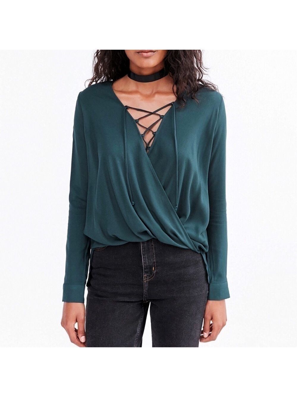 UO Silence + Noise Lace-Up Surplice Top